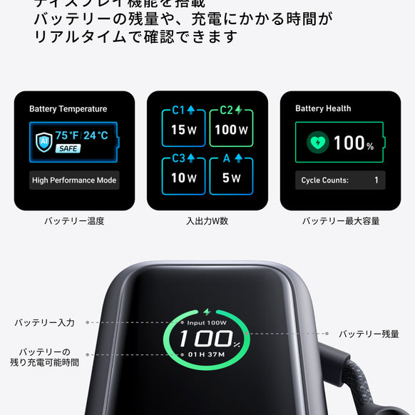Anker Power Bank (25000mAh, Built-In & 巻取り式USB-Cケーブル)