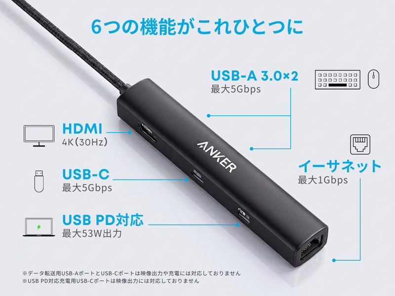 Anker USB-C ハブ (6-in-1, イーサネット) LE