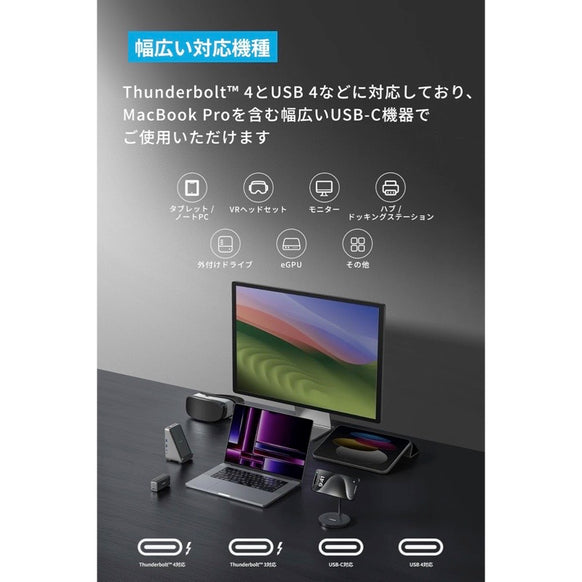 Anker USB-C ＆ USB-C ケーブル Thunderbolt 4 (100W, 40Gbps) 2.0m