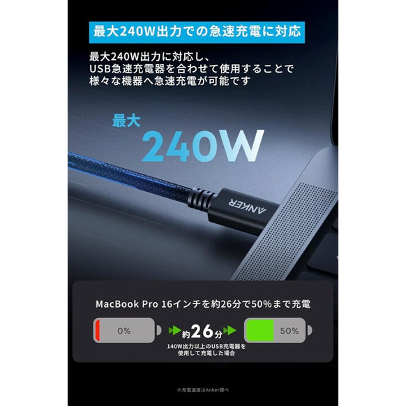 Anker Prime USB-C & USB-C ケーブル Thunderbolt 5 (240W, 80Gbps)