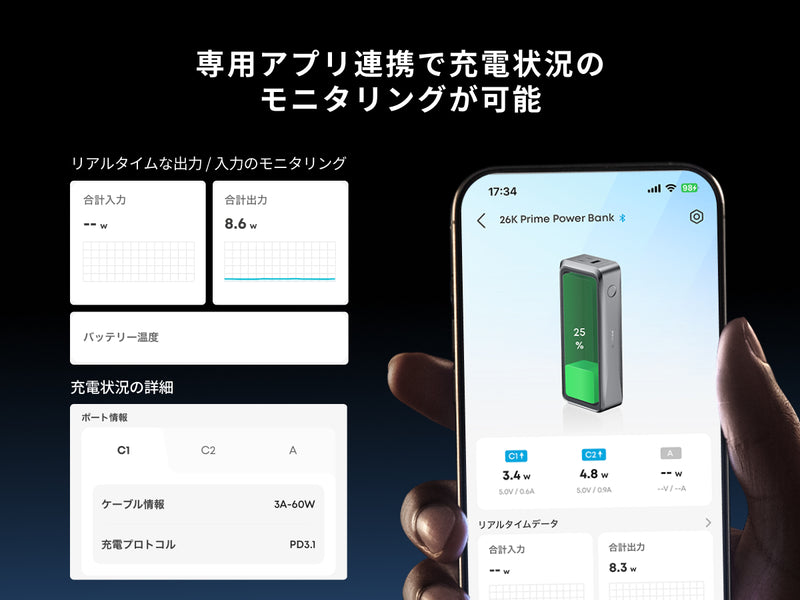 アプリで充電状況のモニタリングが可能