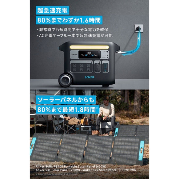 Anker 767 Portable Power Station (GaNPrime PowerHouse 2048Wh) with Anker Solix PS100 Portable Solar Panel