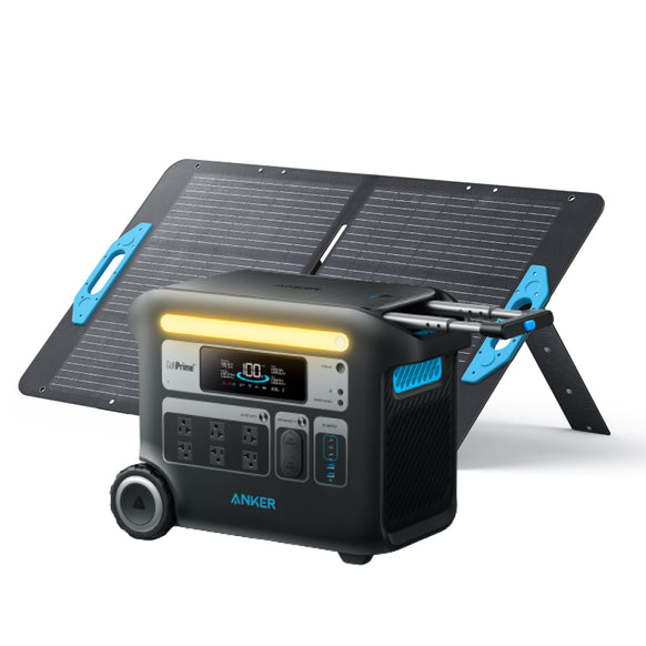Anker 767 Portable Power Station (GaNPrime PowerHouse 2048Wh) with Anker Solix PS100 Portable Solar Panel