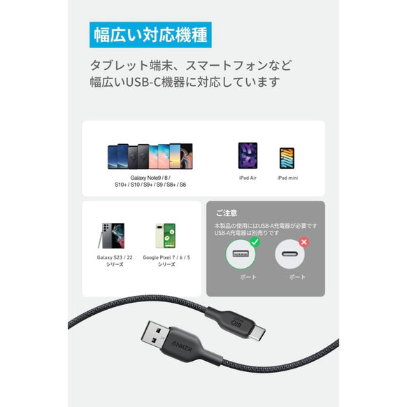 Anker USB-C & USB-A ケーブル (高耐久ナイロン) 1.8m 2本セット