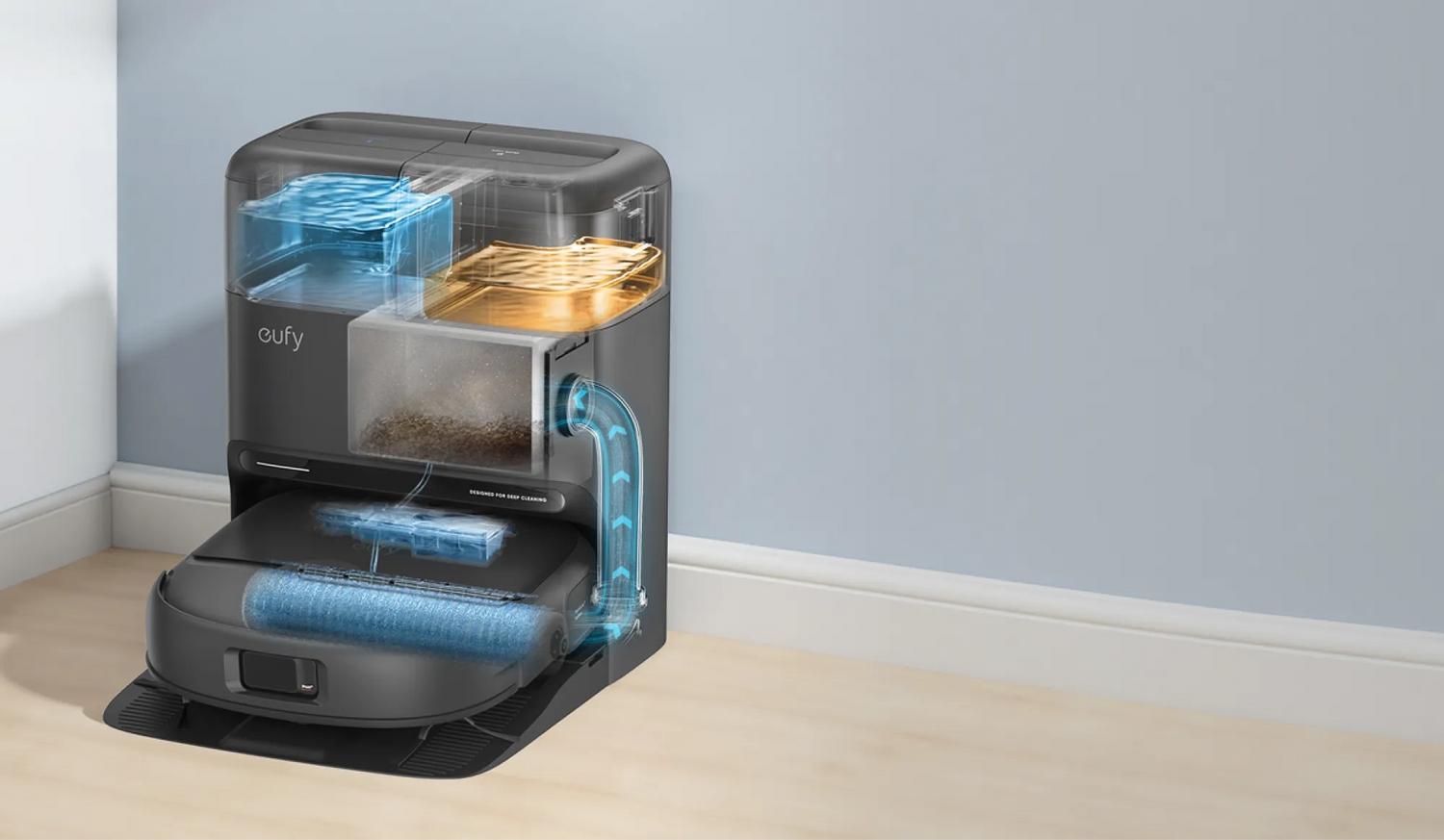 掃除はすべてお任せ。ゴミ捨てからモップ乾燥まで全自動。