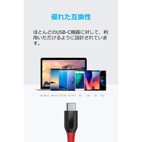 Anker PowerLine+ USB-C & USB-A ケーブル (USB2.0対応) 3.0m
