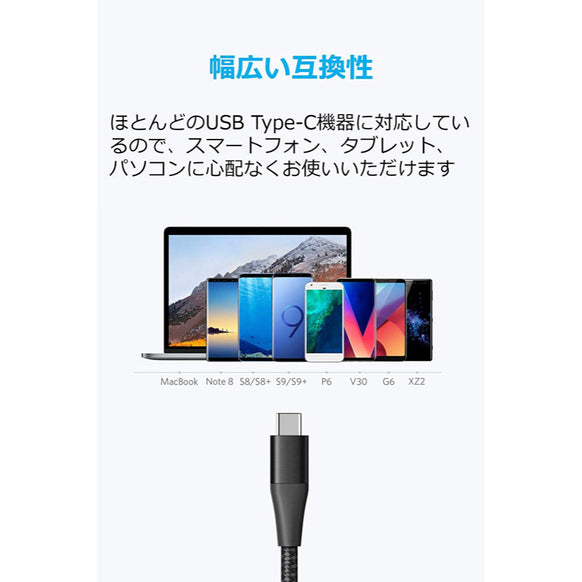 Anker PowerLine+ II USB-C & USB-A ケーブル (USB2.0対応) 1.8m