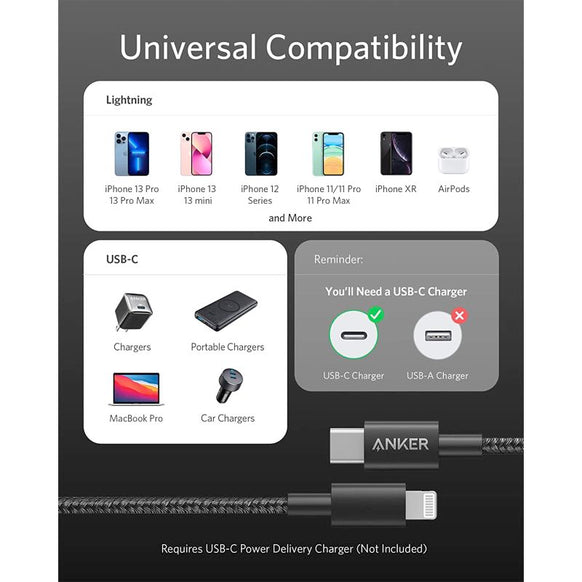 Anker 高耐久ナイロン USB-C ＆ ライトニング ケーブル 1.8m