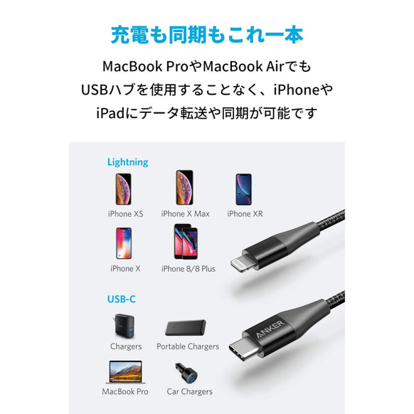 Anker PowerLine+ II USB-C ＆ ライトニング ケーブル 0.9m