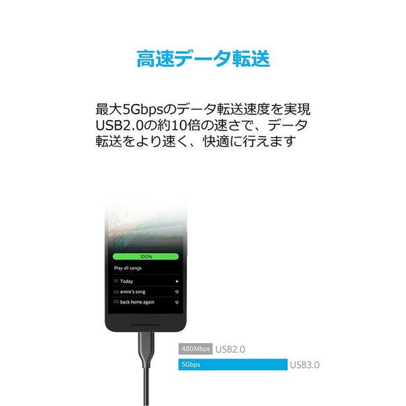 【5本セット】Anker PowerLine USB-C & USB-A 3.0 ケーブル
